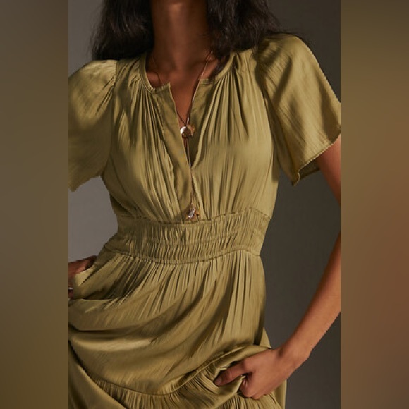 SUMMER COLLECTION ANTHROPOLOGIE Olive Green Maxi Dress Somerset collection - Picture 2 of 14